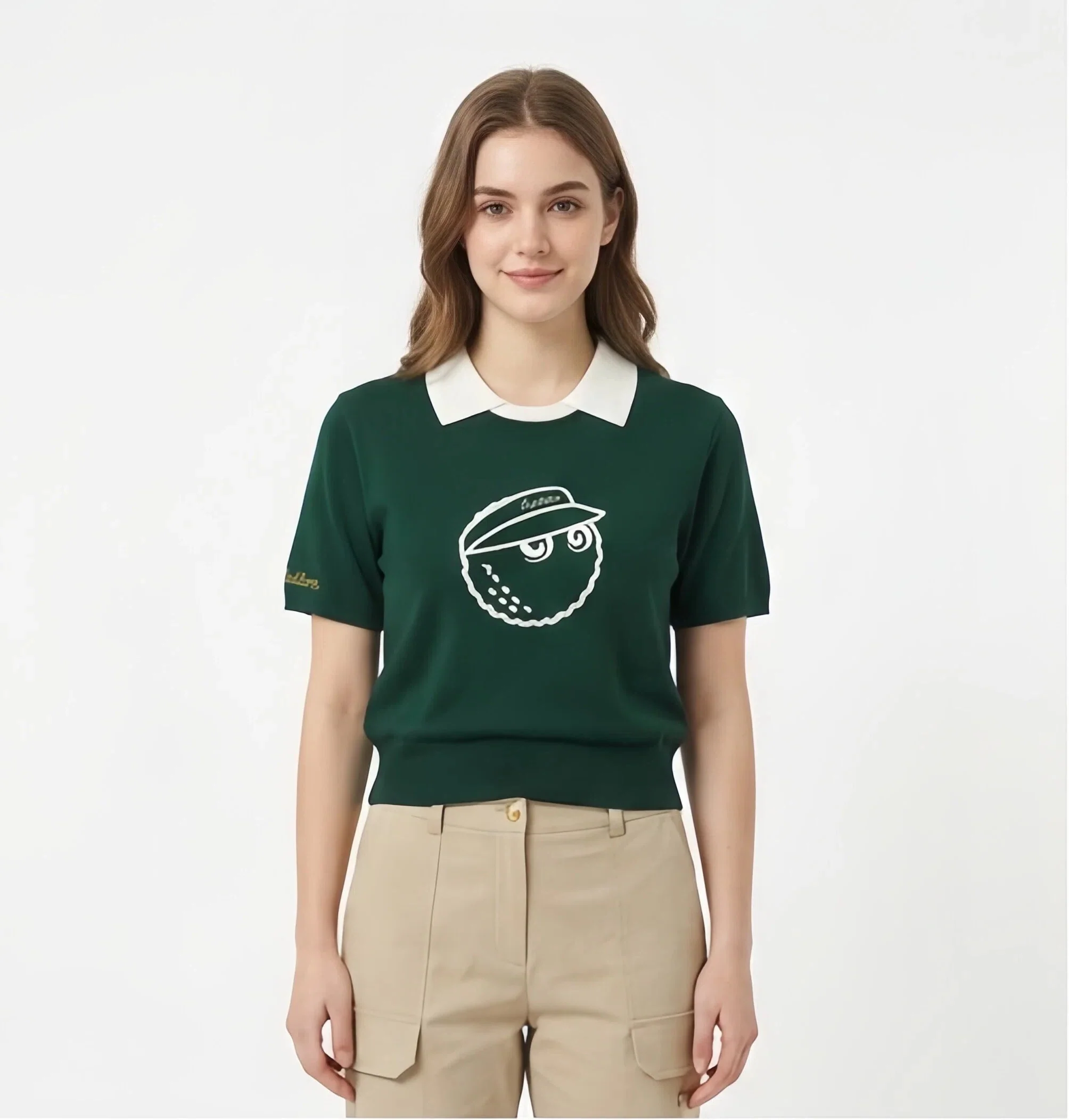 Malbon Women Golf Polo Shirt Knit Casual Tee 2025 Dark Green logo and trim detail 다크 그린 골프 의류 로고와 마감 디테일