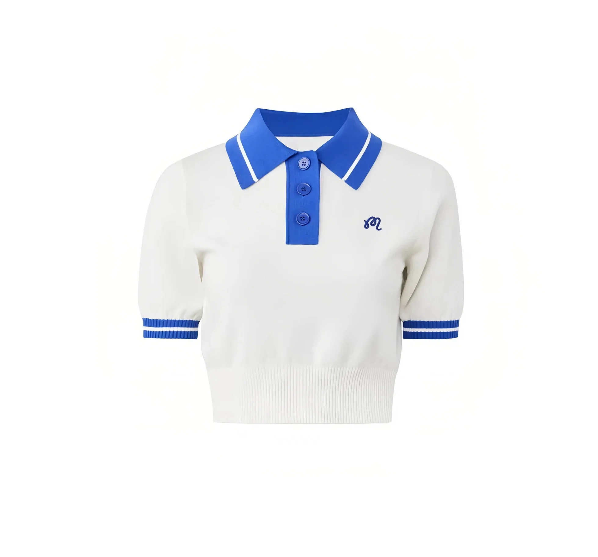 Malbon Women Golf Knit Polo Shirt Embroidered Tee White front view