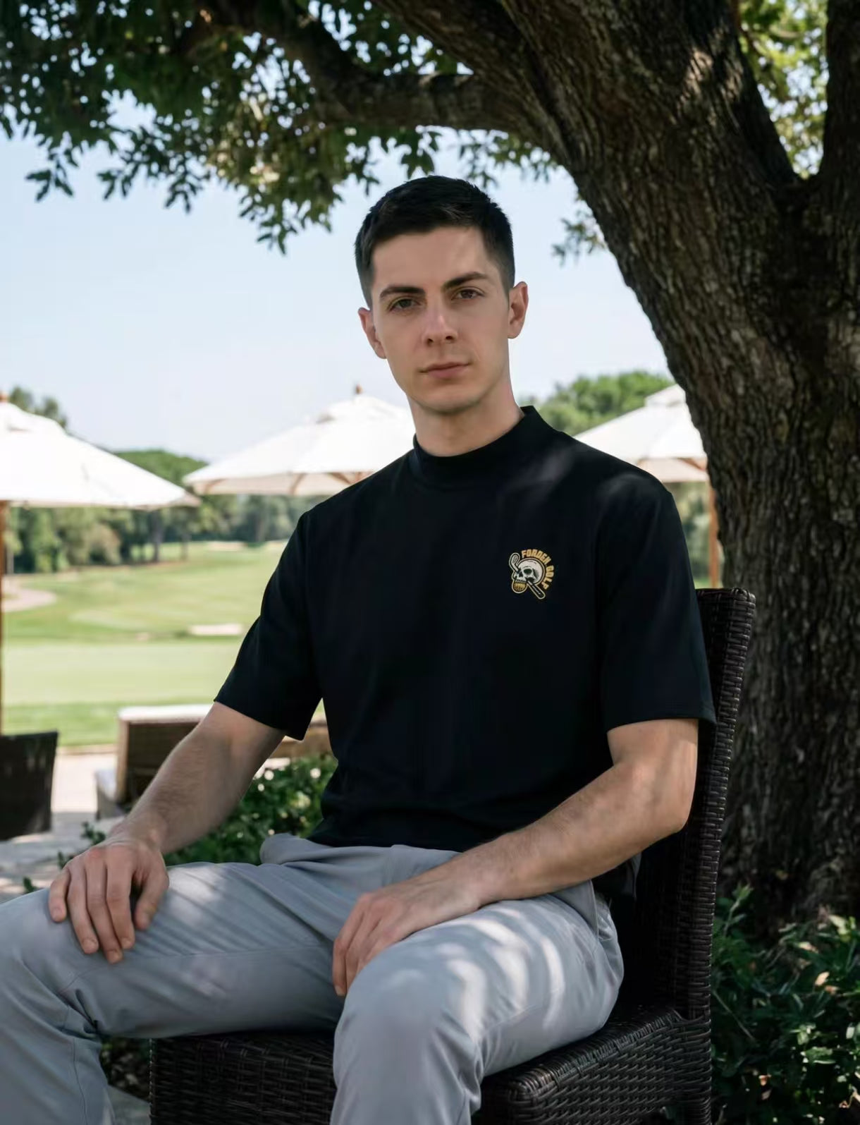 Forden Golf 남성 아이스실크 퀵드라이 스컬 모크넥 셔츠 블랙 제품 이미지