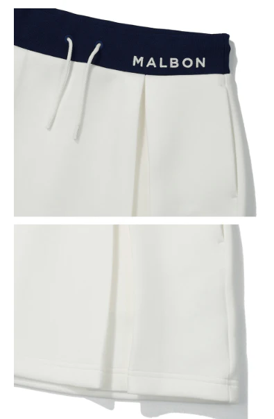 Malbon Women's Golf Skort - Autumn Winter Sport Skirt White fabric and trim detail 화이트 골프 의류 원단과 트림 디테일