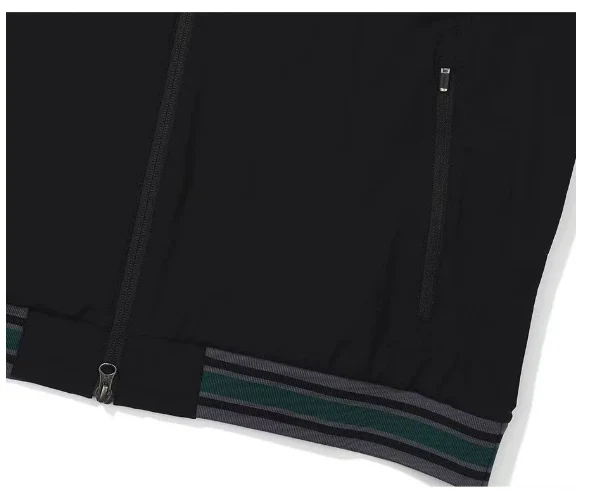 Malbon Men's Golf Zip Jacket - Breathable Sport Outerwear Black fabric and trim detail 블랙 골프 의류 원단과 트림 디테일