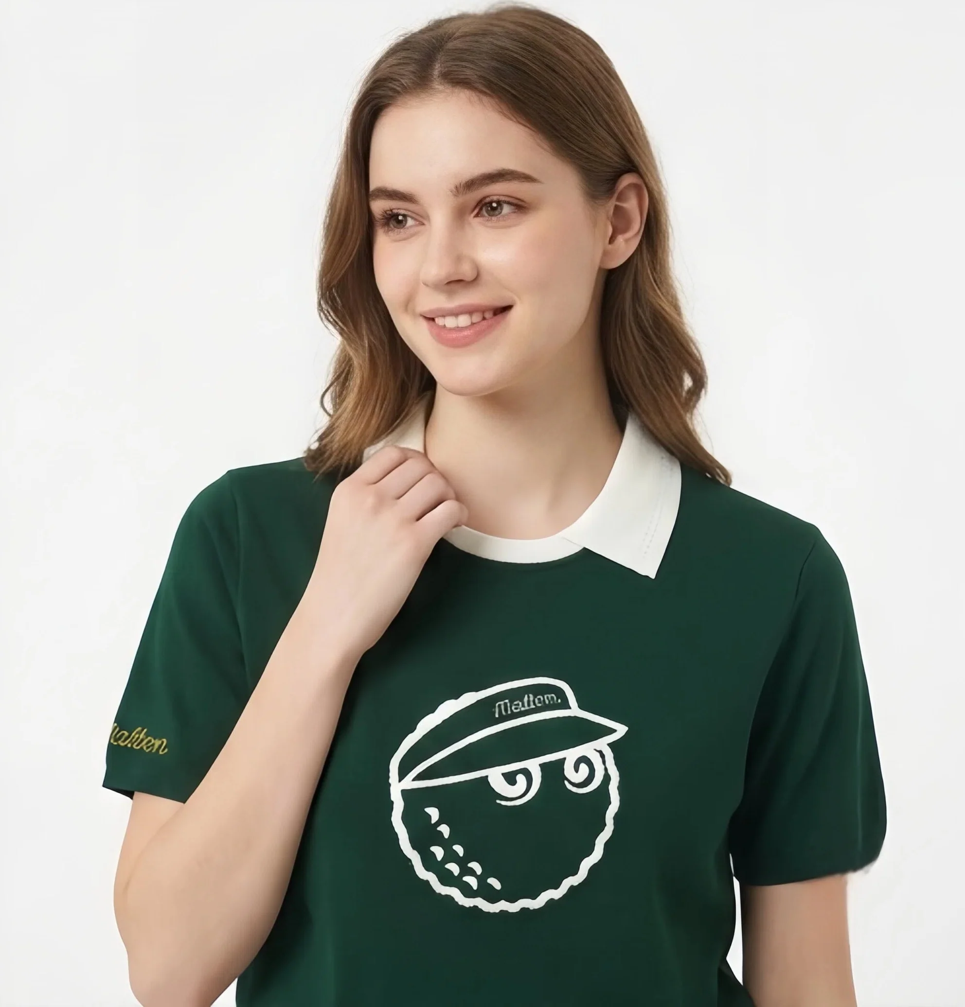 Malbon Women Golf Polo Shirt Knit Casual Tee 2025 Dark Green product detail 다크 그린 골프 의류 제품 디테일