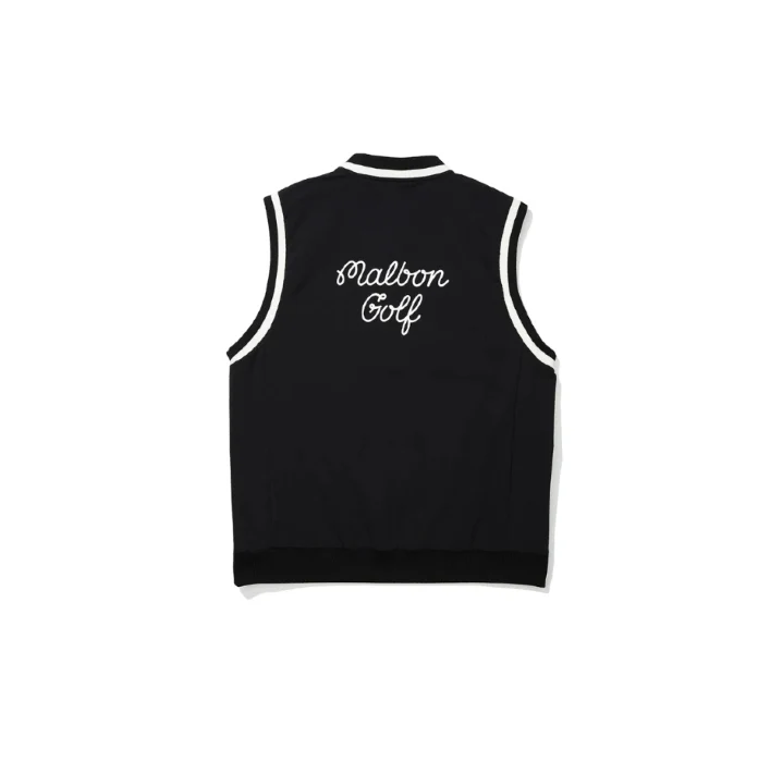 Malbon Men's Golf Vest - Casual Sport Sleeveless Outerwear Black back view 블랙 골프 의류 후면