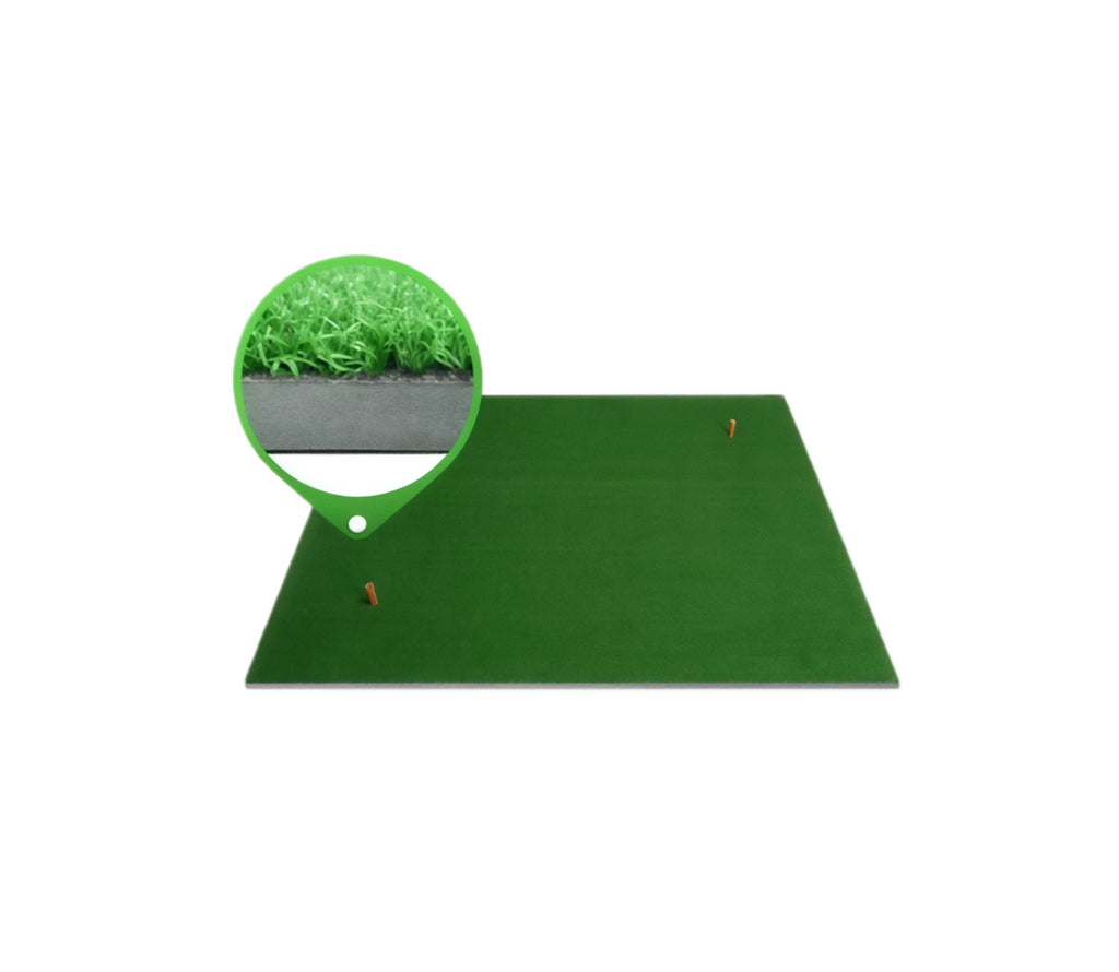 PGM 1.5x1.5m golf driving range mat DJD002 hero shot showing four corner tee holes