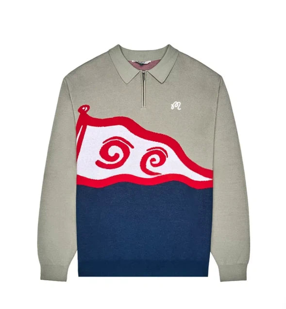 Malbon Burgee Sweater Seagrass Navy Seagrass Navy golf sweater front view