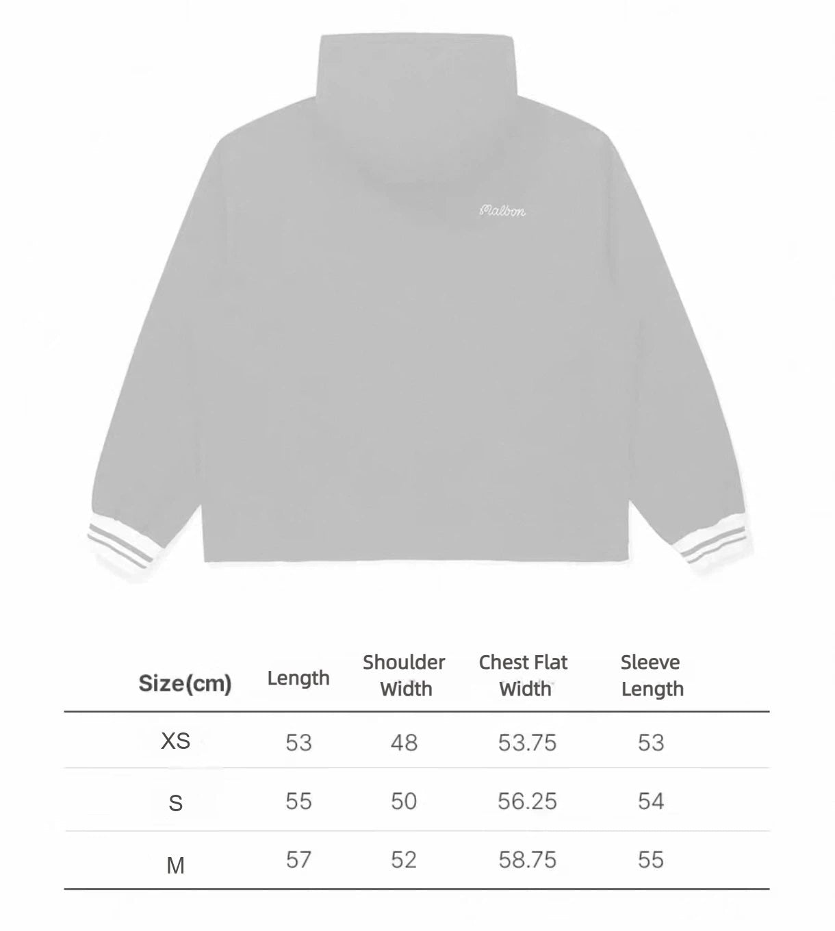 Malbon Studio Seoul Woven Anorak letter size chart