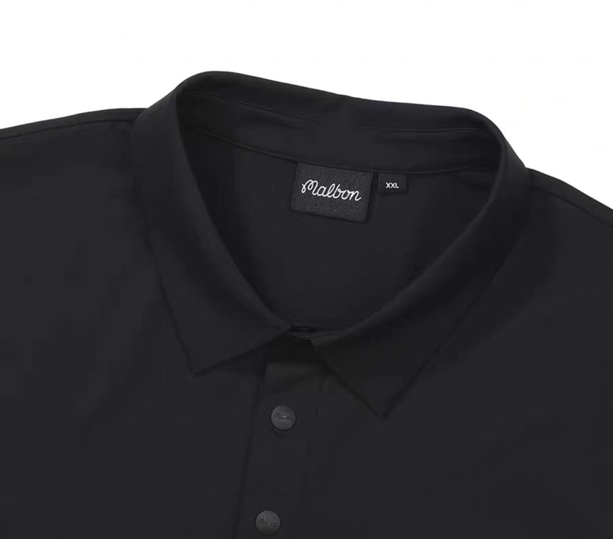 Malbon Golf 남성용 경량 쿨링 속건 폴로 셔츠 블랙 로고와 원단 디테일