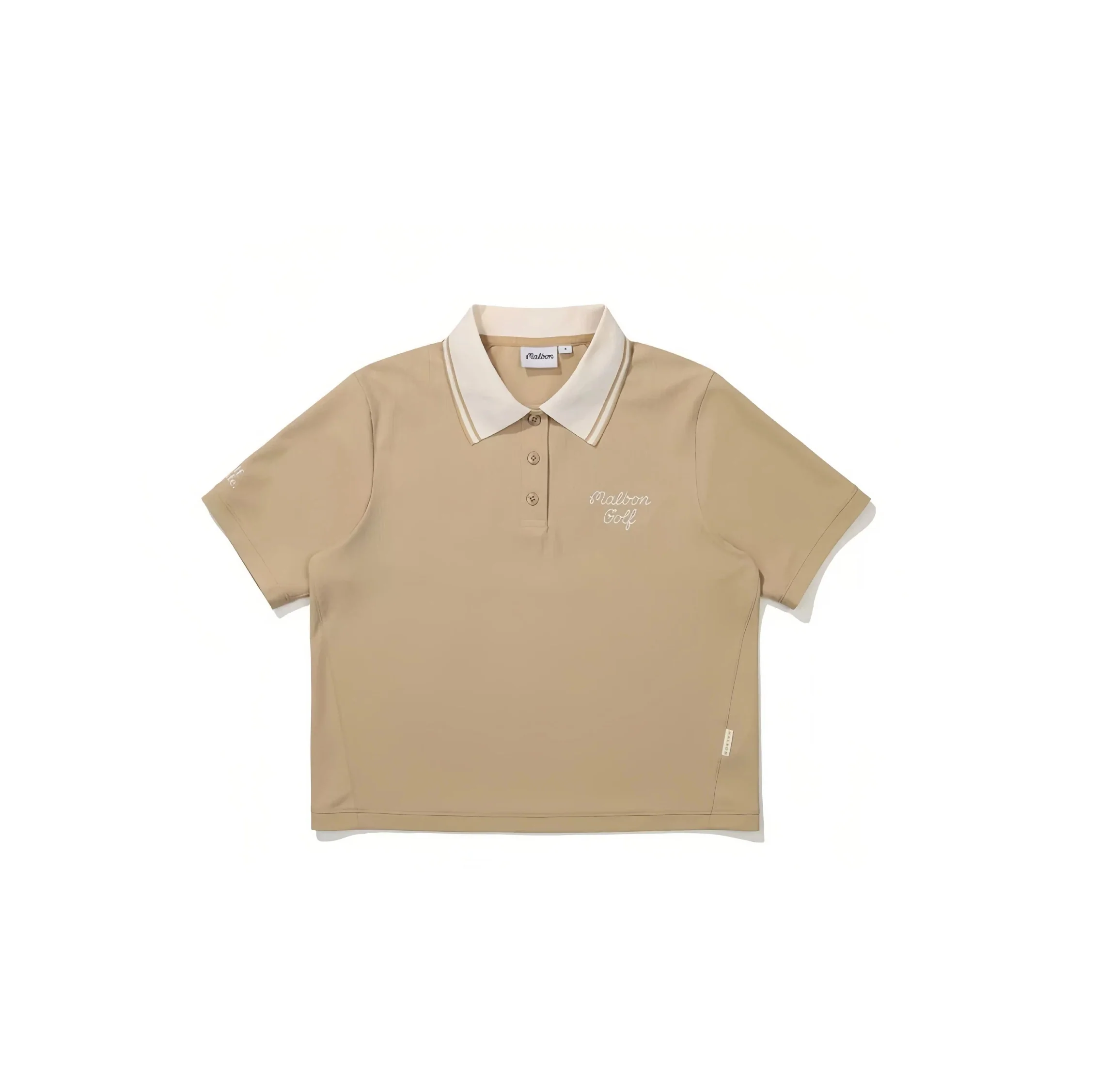 Malbon Women Golf Polo Shirt Casual Sports Collar Tee Khaki front view 카키 골프 의류 정면