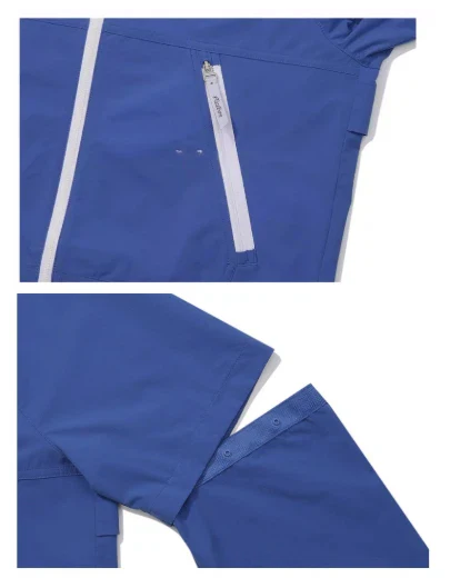 Malbon Women Golf Jacket Detachable Sleeve Hooded Windbreaker Blue sleeve and hem detail 블루 골프 의류 소매와 밑단 디테일