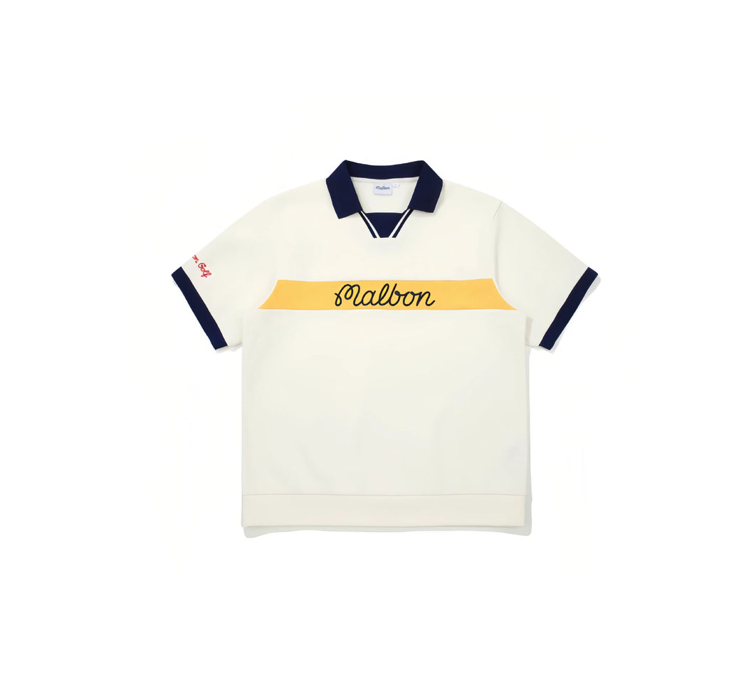 Malbon men golf polo shirt in white front view