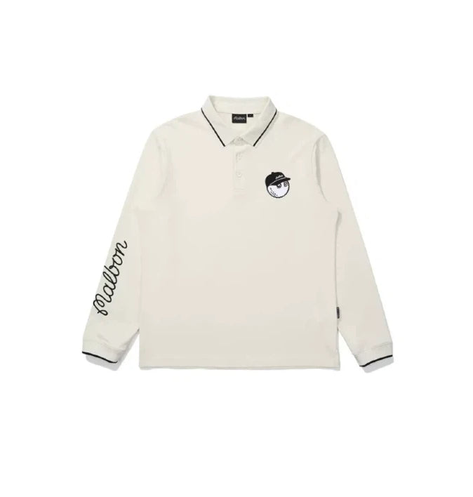 Malbon Men's Long-Sleeve Golf Polo Shirt — back flat lay with contrast collar tipping
