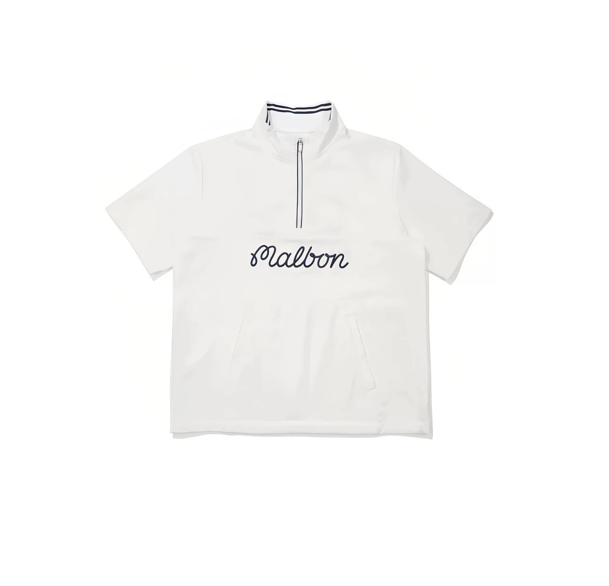Malbon men half-zip stand collar golf polo in black front view