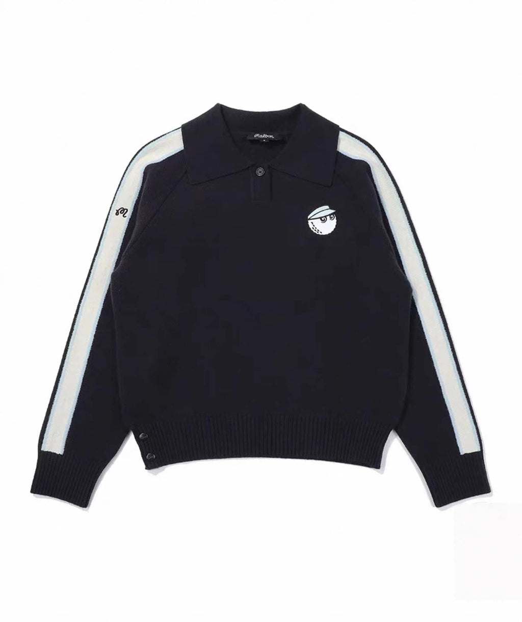 Malbon Women's Slim Fit Knit Long Sleeve Top Black knit golf long sleeve front view