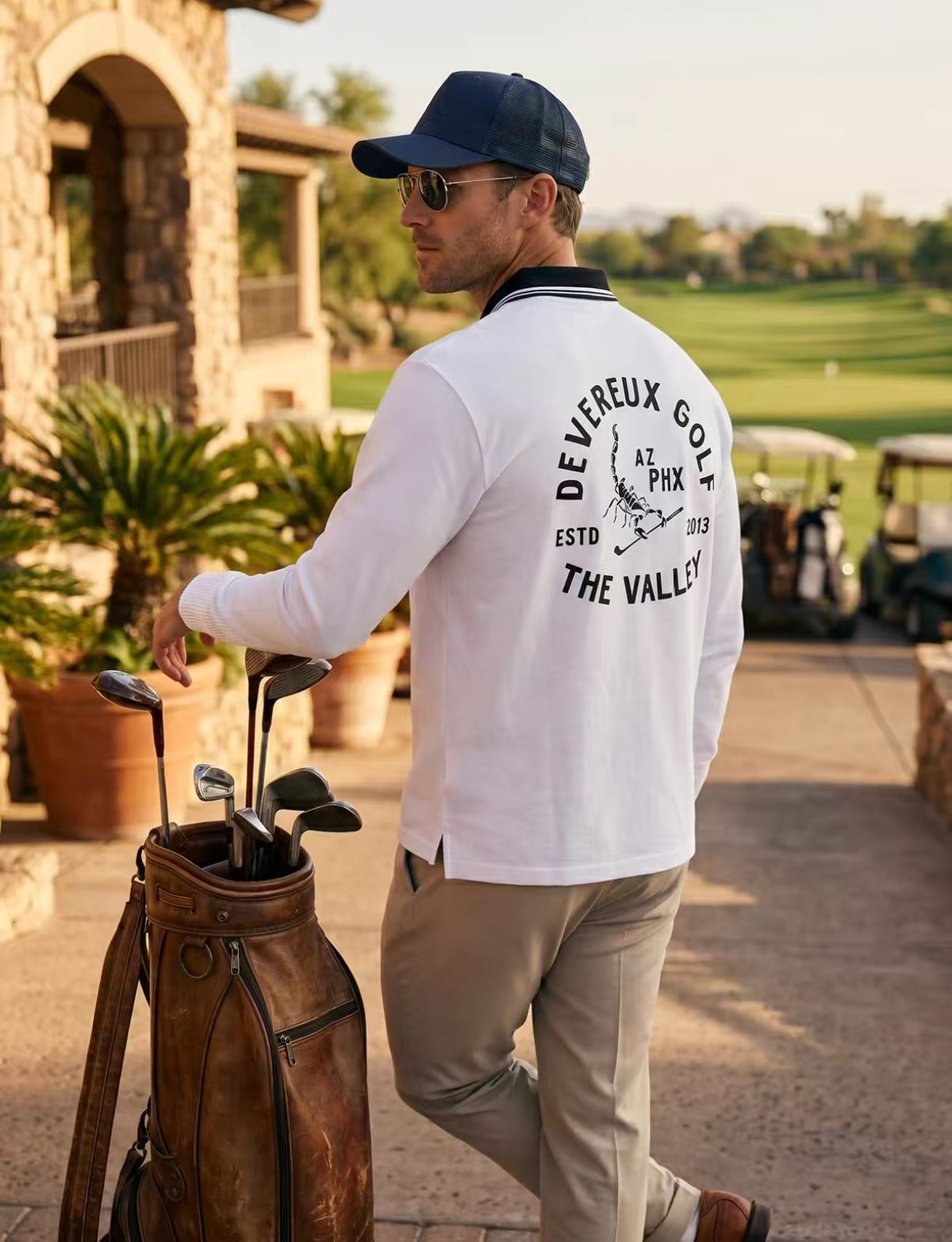 Devereux Golf 남성 빈티지 스콜피온 백그래픽 긴팔 셔츠 화이트 제품 이미지