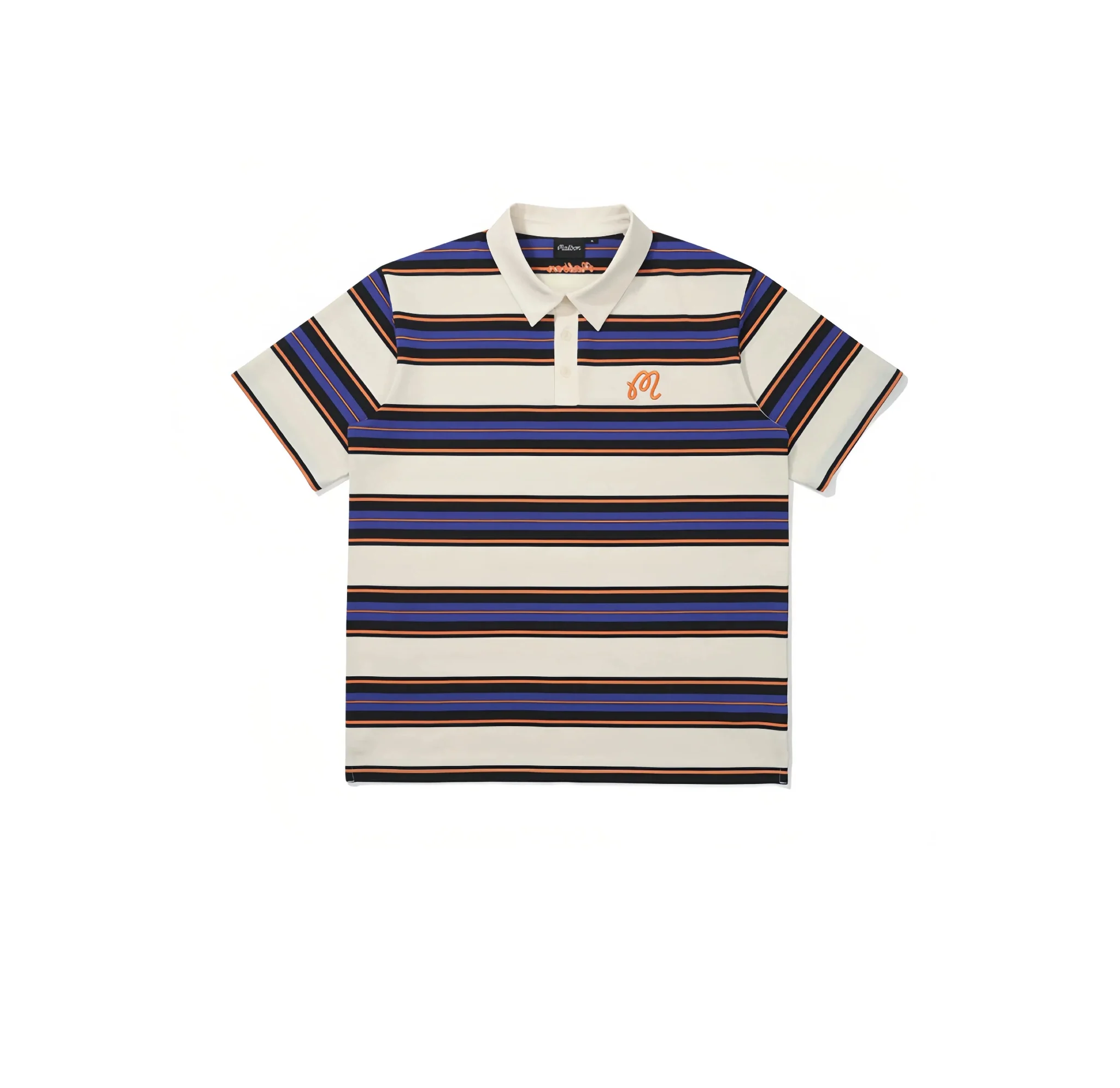 Malbon Golf Striped Polo Shirt Men Women Casual Sport Tee Blue front view 블루 골프 의류 정면