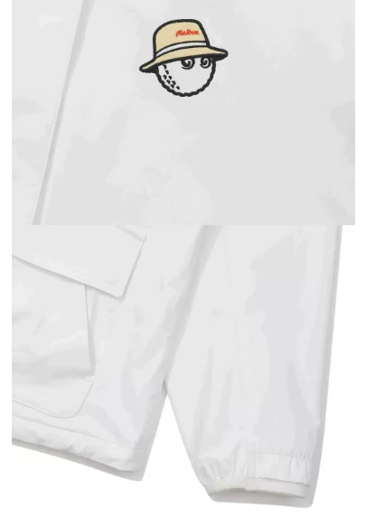 Malbon Women Golf Windbreaker Jacket Zip Hooded 2026 White fabric and trim detail 화이트 골프 의류 원단과 트림 디테일