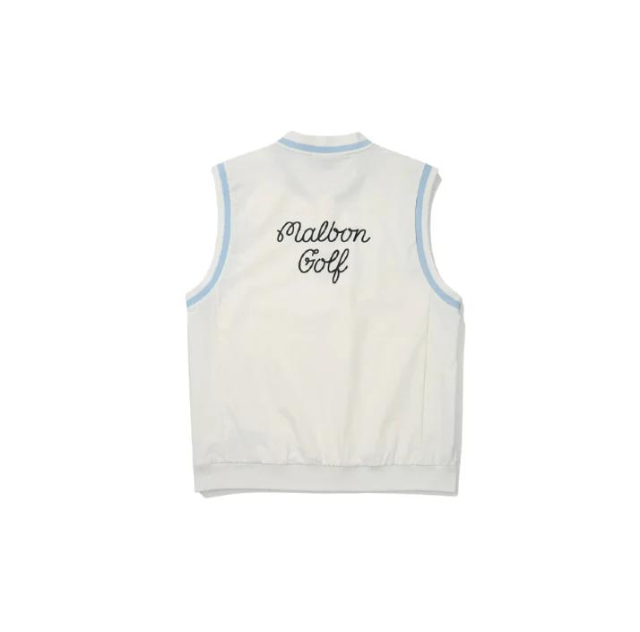 Malbon Men's Golf Vest - Casual Sport Sleeveless Outerwear White back view 화이트 골프 의류 후면