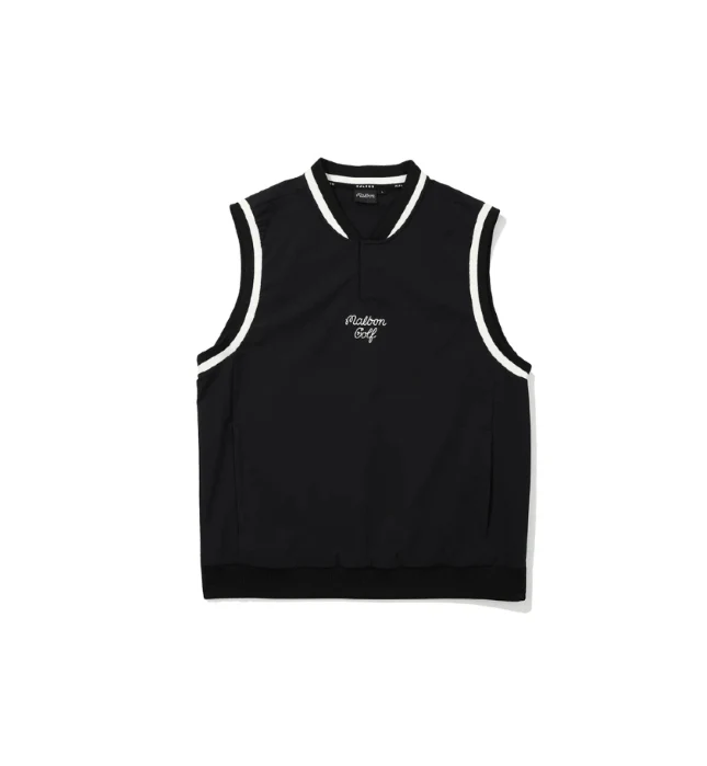 Malbon Men's Golf Vest - Casual Sport Sleeveless Outerwear Black front view 블랙 골프 의류 정면
