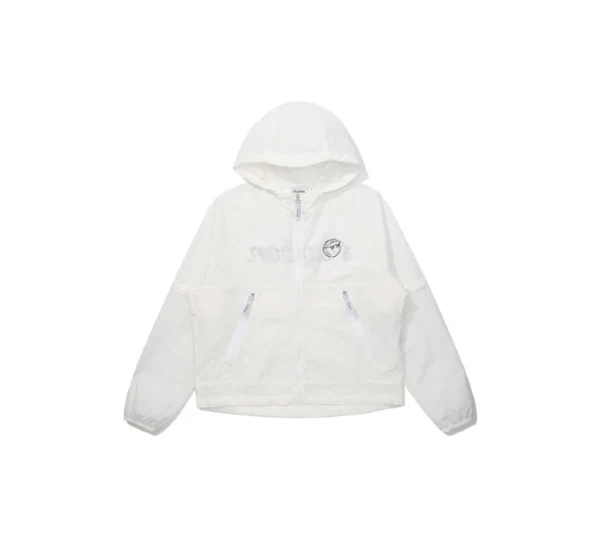 Malbon Women Golf Jacket Detachable Sleeve Hooded Windbreaker White front view 화이트 골프 의류 정면
