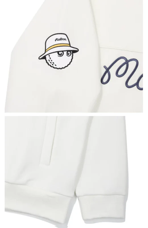 Malbon Men Golf Hoodie Half Zip Casual Sport Jacket White fabric and trim detail 화이트 골프 의류 원단과 트림 디테일