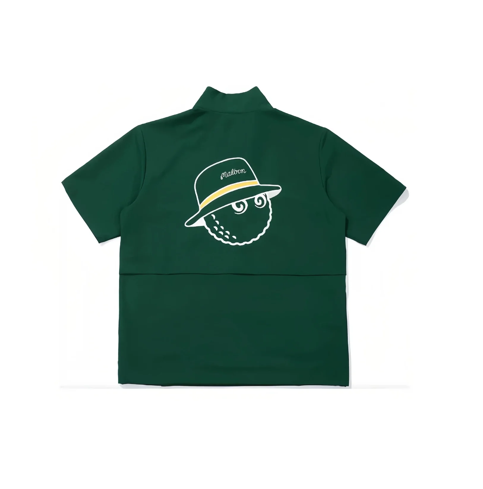 Malbon Men Golf Half Zip Stand Collar Shirt Summer Sport Tee Green back view 그린 골프 의류 후면