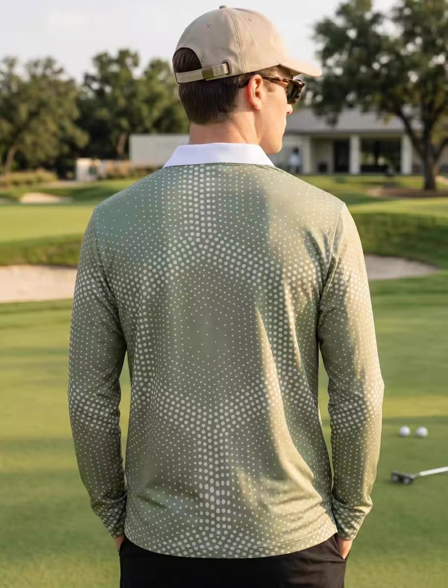 Devereux Golf 남성 그린 그라데이션 도트 긴팔 폴로 셔츠 그린 제품 이미지