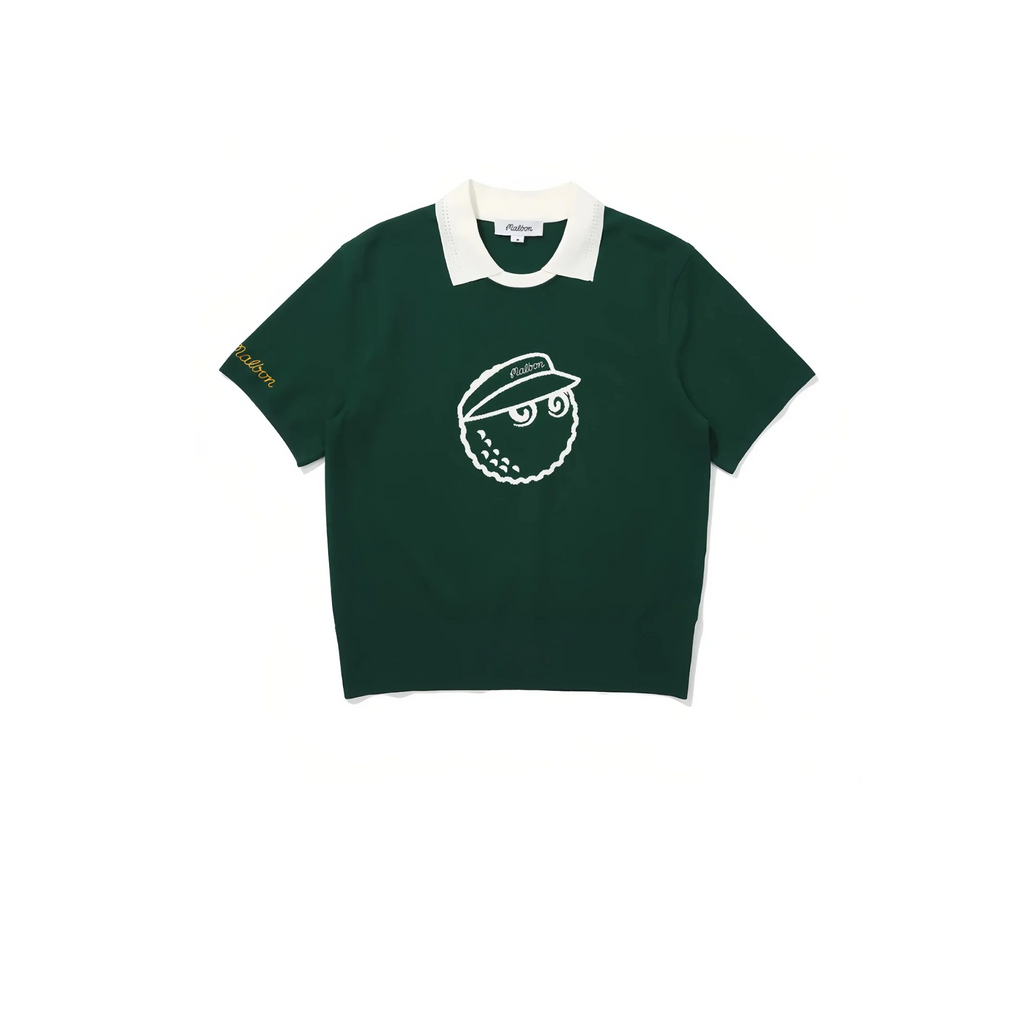 Malbon Women Golf Polo Shirt Knit Casual Tee 2025 Dark Green front view 다크 그린 골프 의류 정면