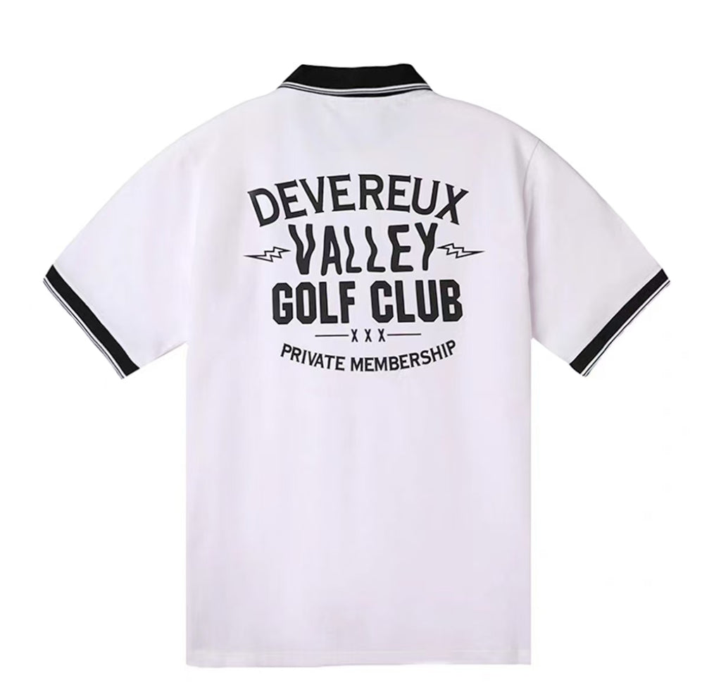 Devereux 남성 화이트 레터 프린트 골프 폴로 뒷면 Valley Golf Club 그래픽