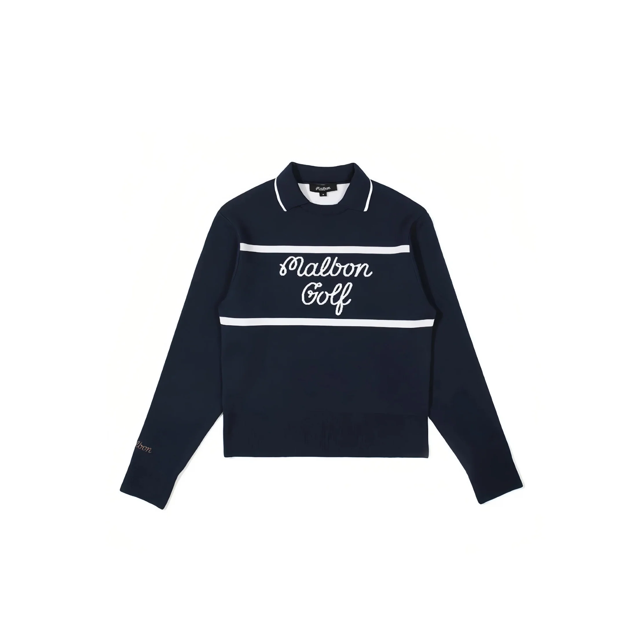 Malbon Women's Knit Golf Sweater Polo 네이비 블루 골프 의류 정면