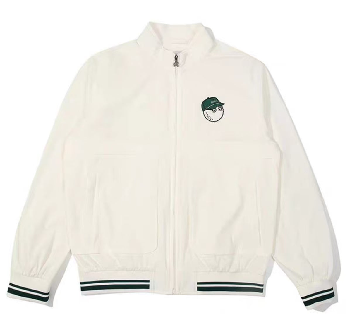 Malbon men's white full-zip windproof water-resistant golf jacket front view