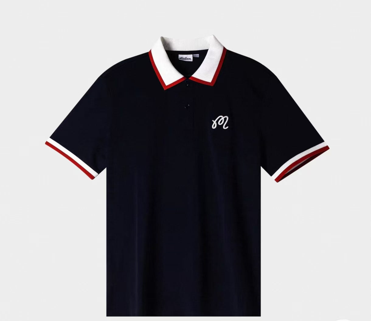 Malbon Golf 남성용 컬러블록 애슬레틱 폴로 셔츠 네이비 블루 정면