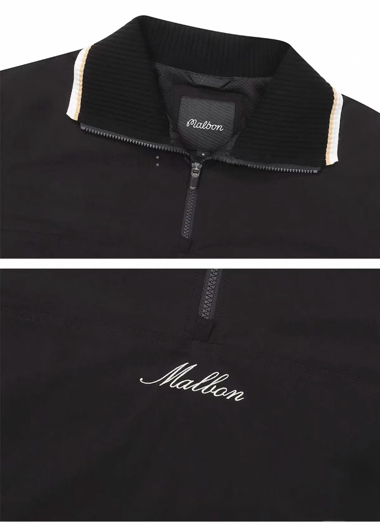 Malbon Golf Women’s Stand Collar Full-Zip Fleece Jacket black collar and chest detail