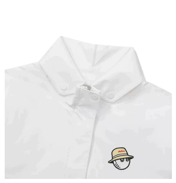 Malbon Women Golf Windbreaker Jacket Zip Hooded 2026 White collar and logo detail 화이트 골프 의류 카라와 로고 디테일