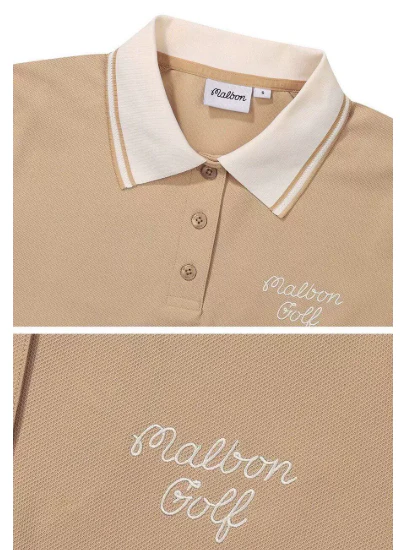 Malbon Women Golf Polo Shirt Casual Sports Collar Tee Khaki collar and logo detail 카키 골프 의류 카라와 로고 디테일