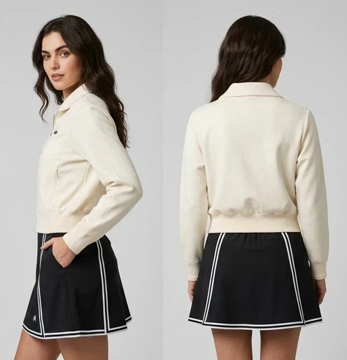 Malbon Women Golf Skirt Outdoor Sport Skort 네이비 블루 골프 의류 모델 착용 측면 및 후면
