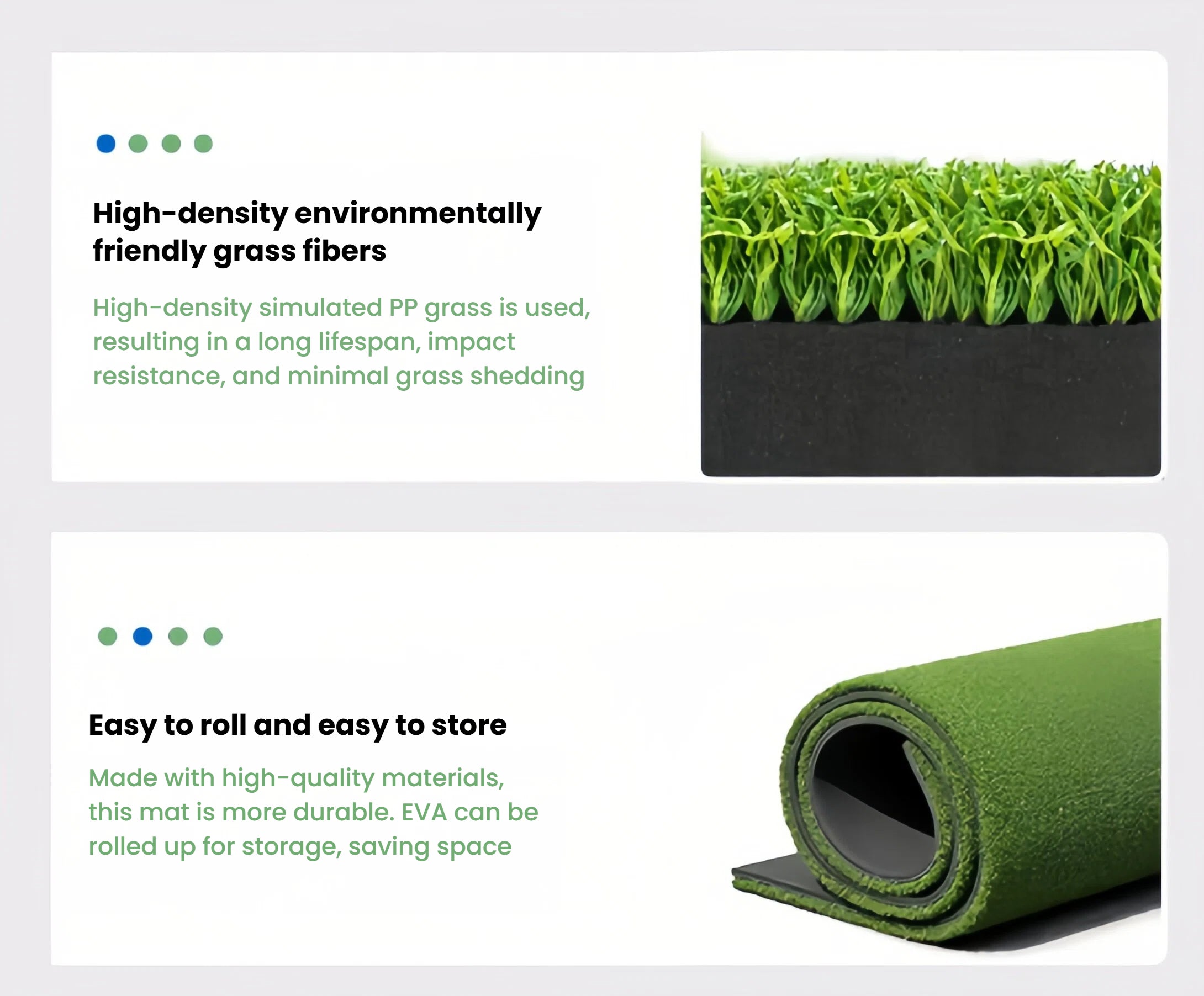 Thick golf practice mat top-down view of dense PP nylon fairway turf