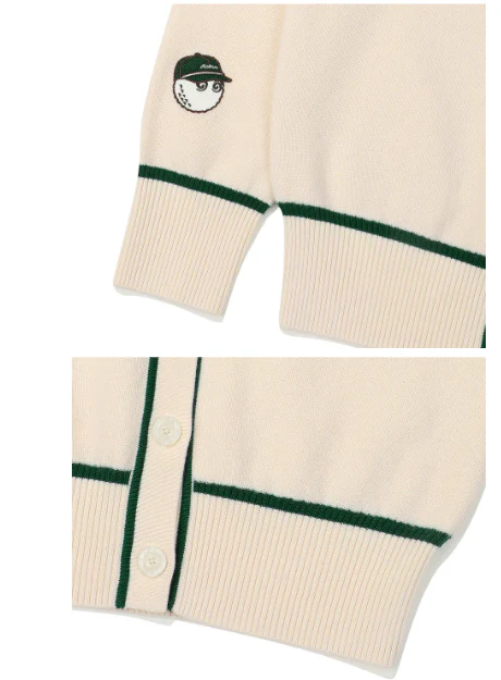 Malbon Women Golf Knit Sweater Jacket Warm Casual Outerwear Beige fabric and trim detail 베이지 골프 의류 원단과 트림 디테일