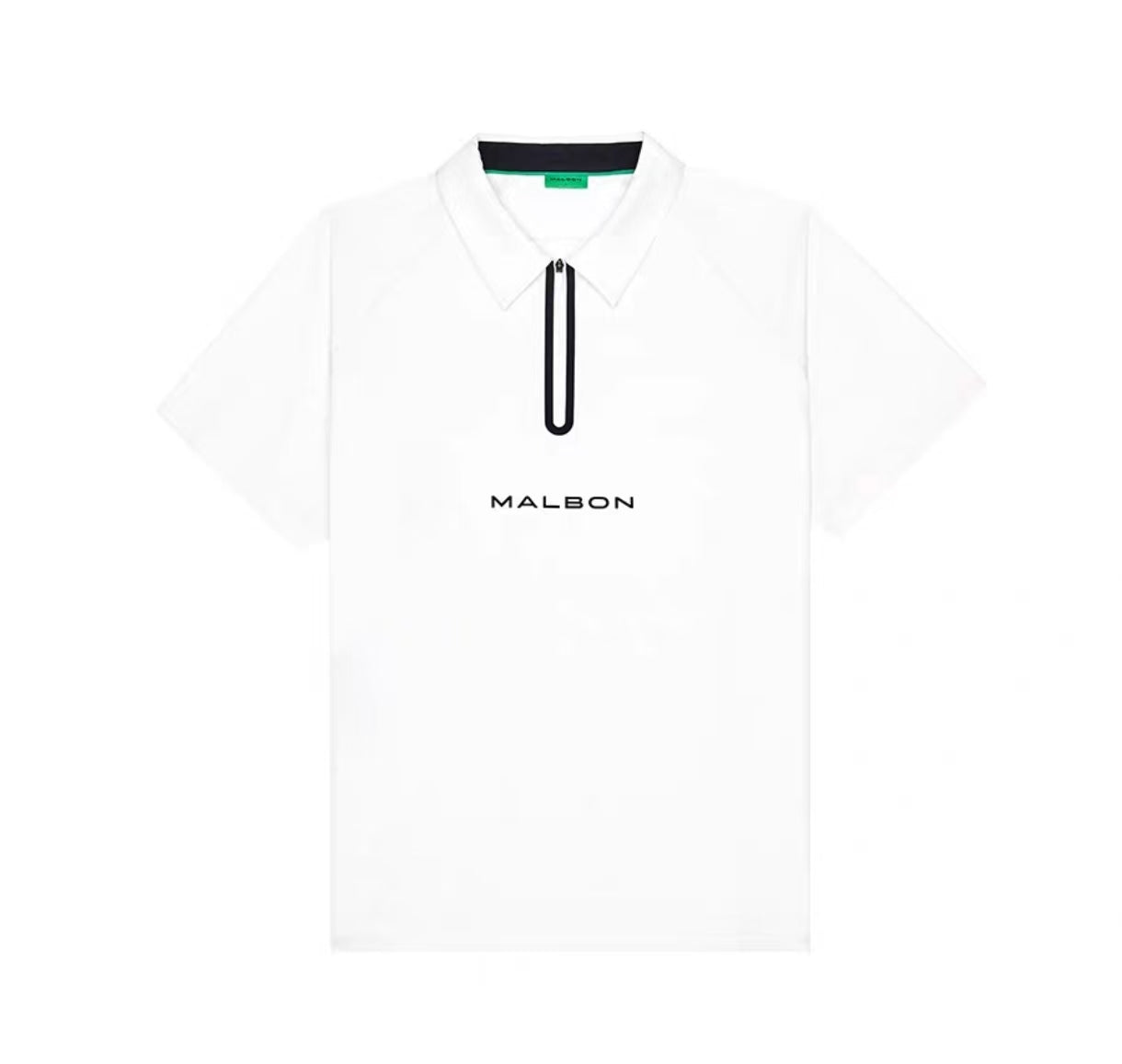 Malbon men's quarter-zip golf polo shirt in White, front view