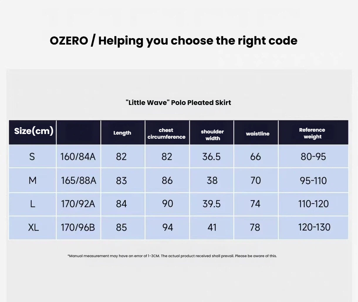 OZERO women’s Navy A-line golf dress size chart