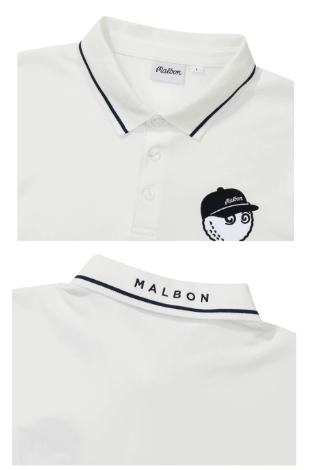 Malbon Men's Long-Sleeve Golf Polo Shirt — cursive sleeve embroidery detail