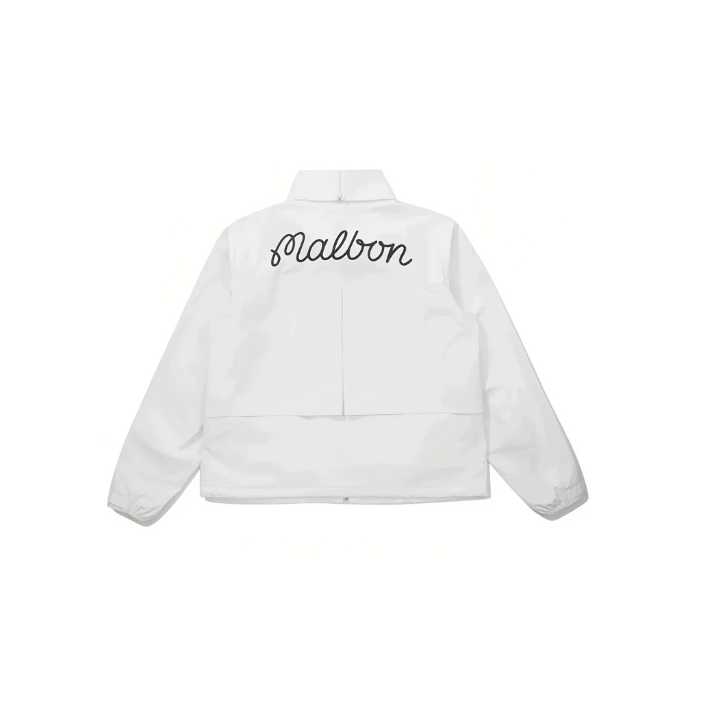 Malbon Women Golf Windbreaker Jacket Zip Hooded 2026 White back view 화이트 골프 의류 후면