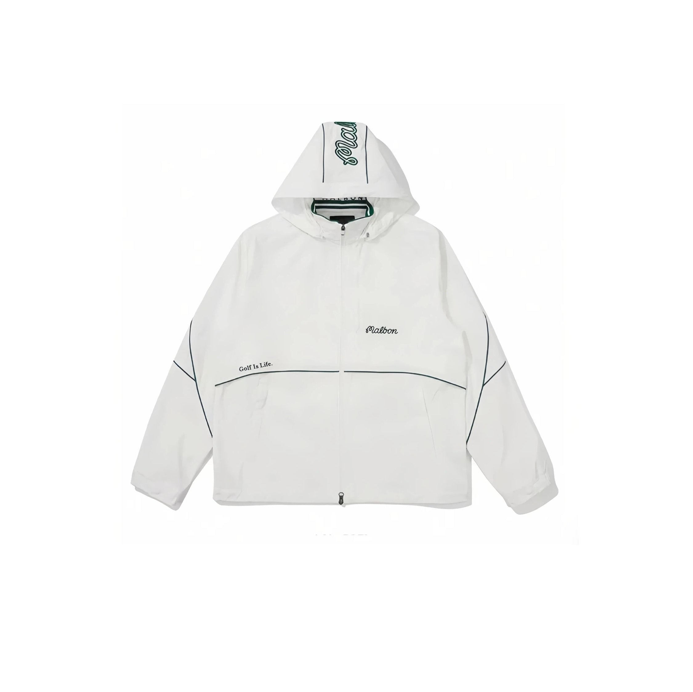 Malbon men hooded golf jacket in black front view