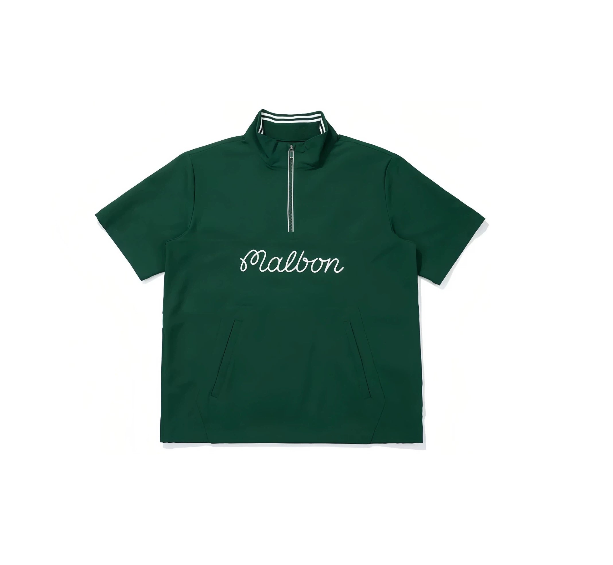 Malbon men half-zip stand collar golf polo in white front view