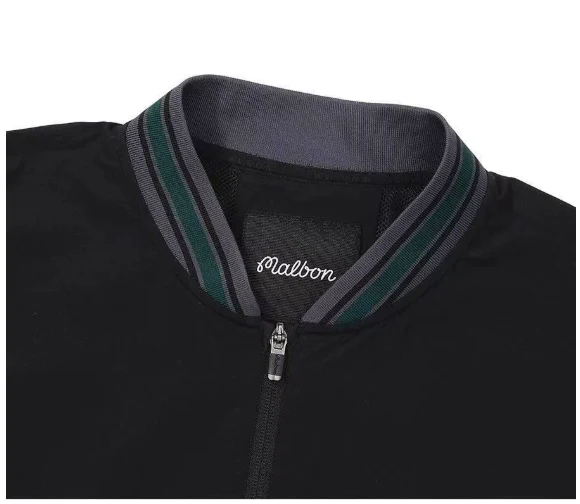 Malbon Men's Golf Zip Jacket - Breathable Sport Outerwear Black collar and logo detail 블랙 골프 의류 카라와 로고 디테일