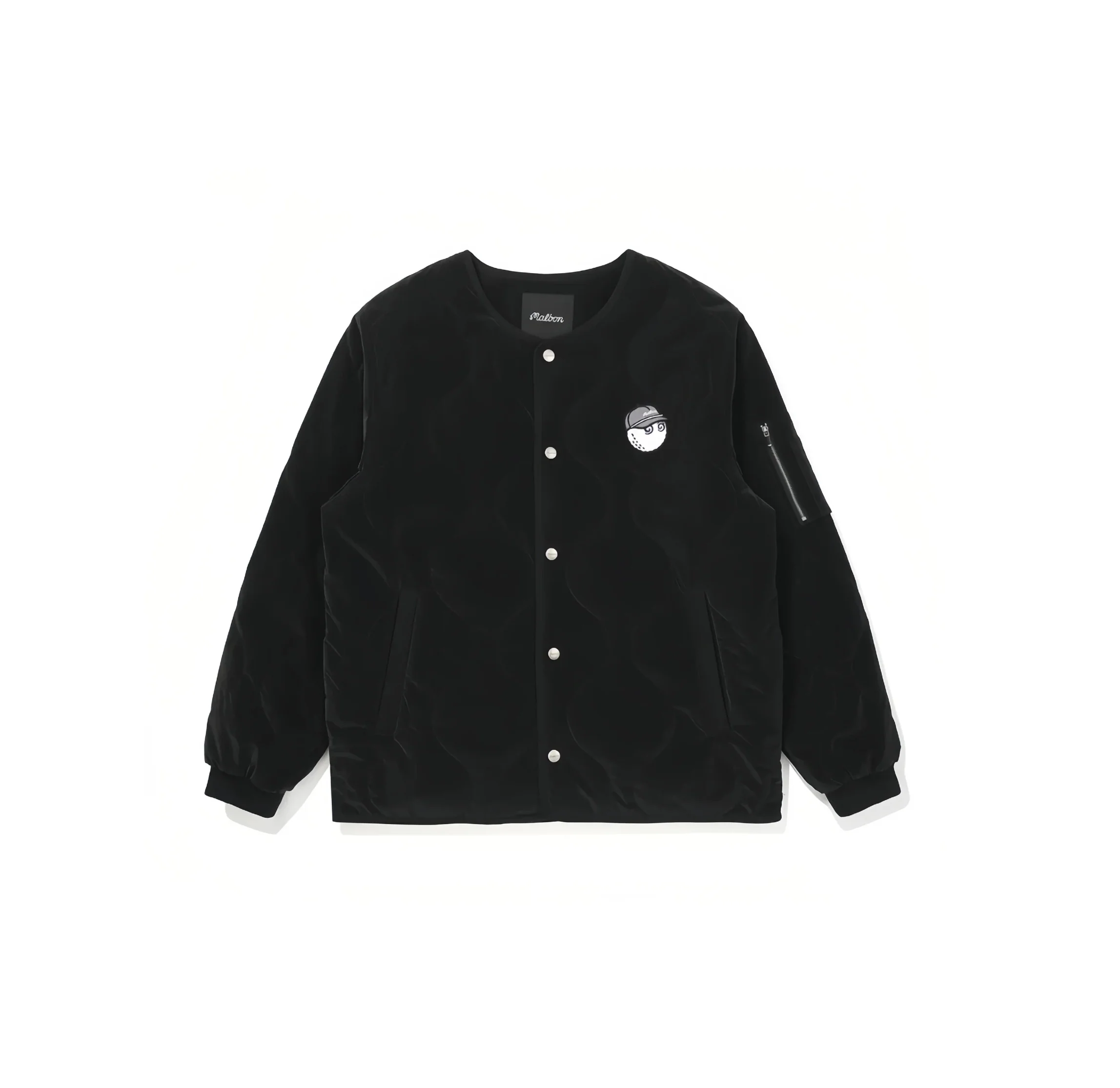 Malbon Men's Padded Winter Golf Jacket - Insulated Outerwear Black front view 블랙 골프 의류 정면