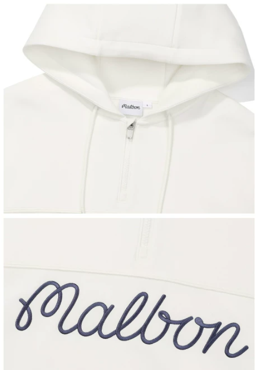 Malbon men half zip hoodie fabric and stitching close-up