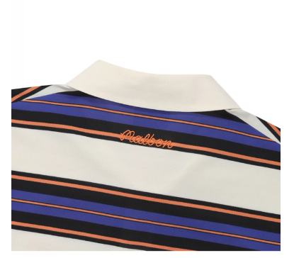 Malbon striped golf polo fabric texture and stitching detail