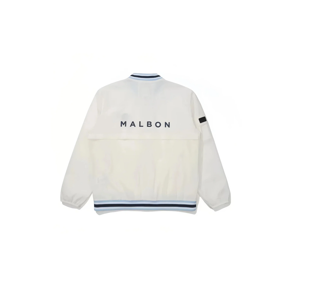 Malbon Men's Golf Zip Jacket - Breathable Sport Outerwear White back view 화이트 골프 의류 후면