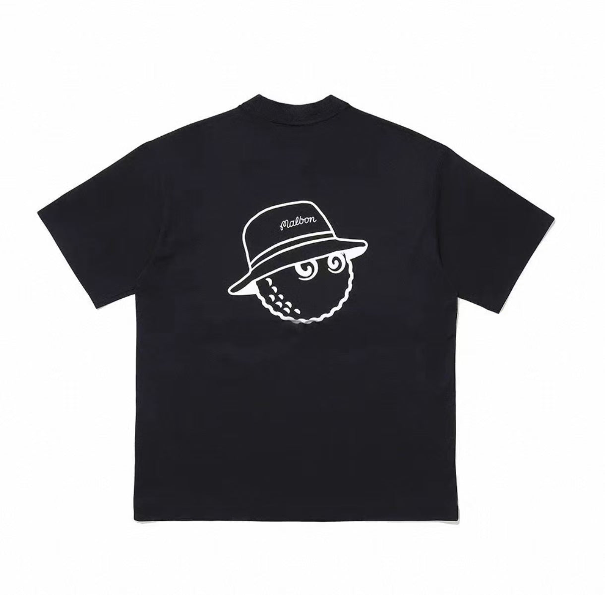 Malbon Golf 남성용 릴랙스 핏 코튼 크루넥 티셔츠 블랙 뒷면