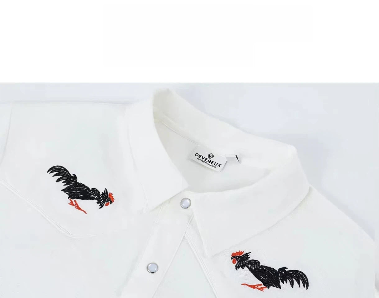 Devereux men’s rooster embroidery detail